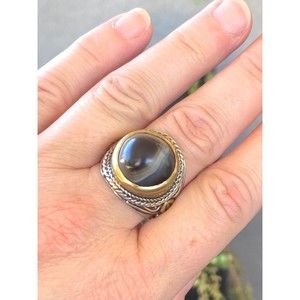 Sterling Silver Botswana Agate 925 Silver Gold Wash Signature Ring Sz 9